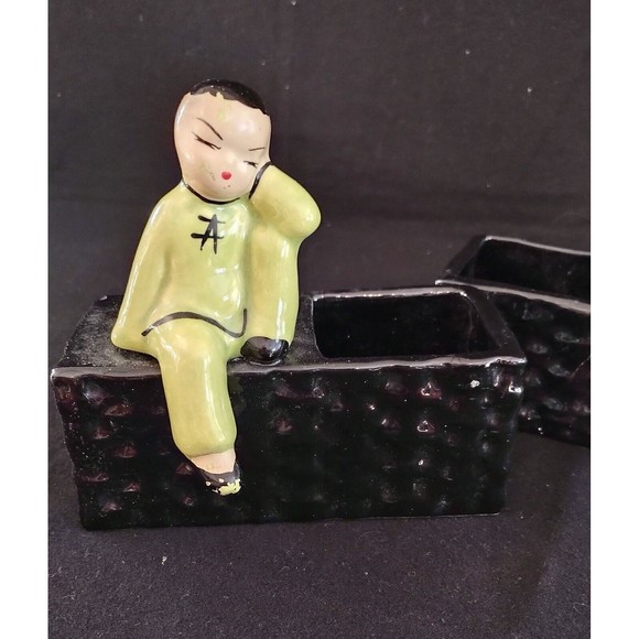 Vintage Mid Century Asian Figurine Boy and Girl Planter Pair - Picture 7 of 10